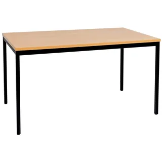 furni24 Schreibtisch-Stahl 140x80x75cm, Buche, Einfache Montage, Arbeitstisch, Bürotisch, Küchentisch, Esstisch, Druckertisch Büro-Möbel Arbeitszimmer Computertisch Gaming-Tisch Mehrzwecktisch