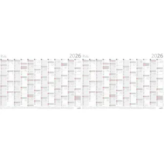 Zettler Jahresübersicht A3 12 Mon 1 Stk. plano 2026 – Plakatkalender 42 × 29,7 cm, 12 Monate auf 1 Seite, Arbeitstage- & Wochenzählung, Ferien, Mondphasen, Feiertage rot markiert, FSC Karton