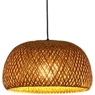 Hobaca Rattan Handgefertigten Pendelleuchte, Boho Deckelampe für Esszimmer, 1-Pack E27 Vintage Pendelleuchte, 30 cm Natürlichen Bambus Kronleuchter Gewebte Hängelampe für Restaurant,Café