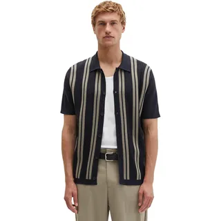 Kurzarmhemd MARC O'POLO "DFB Travel Collection", Herren, Gr. L, N-Gr, deep night blau, Strick, Obermaterial: 100% Baumwolle, normal normal, Rippbündchen, Hemden Kurzarmhemd, Kurzarm-Feinstrickshirt aus reiner Bio-Baumwolle