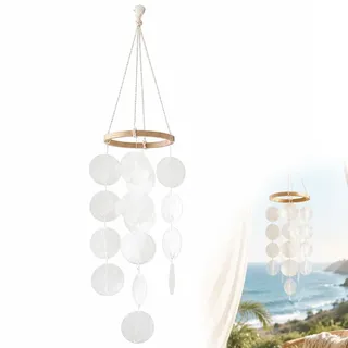 Savento Muschel Windspiele, Boho Deko Muschel Traumfänger, Handgefertigtes Muschel Windspiel für Wohnzimmer, Boho Muschel Deko für Fenster, Garten Deko Geschenk(Weiß, Fertigprodukt)