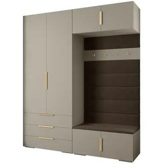 Abiks Möbel Garderoben-Set 236,7/200/47 , Kaschmir, Braun, Goldfarben , Metall , Nachbildung , 8 Fächer , 200x236.7x47 cm , Garderobe, Garderoben-Sets & Garderoben-Serien, Garderoben-Sets