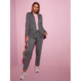Jackenblazer CREATION L "Blazer", Damen, Gr. 48, grau (anthrazit), 97% Polyester, 3% Elasthan, Blazer Jackenblazer