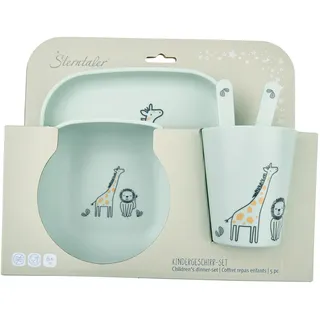 Sterntaler Geschirrset Giraffe & Löwe – Eckige Form mit Safari Motiv – Teller, Schale, Becher & Besteck, langlebig, lebensmittelecht - Für Babys & Kleinkinder - Geschenk-Set, blassgrün