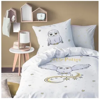 MTOnlinehandel Bettwäsche Biber/Flanell Harry Potter Hedwig in Weiß 135x200 + 80x80 cm - Weiß
