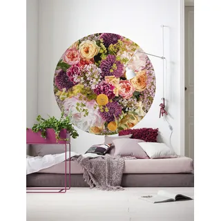 KOMAR DOT runde und selbstklebende Vlies Fototapete - Frescas - Ø Durchmesser 125 cm - Floral, Blumen, Tapete, Wandtattoo, Schlafzimmer, Wohnzimmer, Wanddeko - D1-102