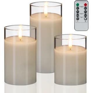 Relaxdays LED Kerzen im Glas 3 St. weiß