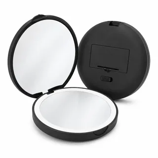 Taschenspiegel mit Licht 1 x / 2 x schwarz tragbar Vergrößerung | Schwarzer Reisespiegel mit Make-up-Lichtern, klappbarer Vergrößerungsspiegel, Geschenke für Frauen und Mädchen