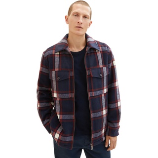 TOM TAILOR Herren 1037405 Flanell Karo-Jacke mit Teddyfell im Innenfutter, 32571-navy red White Check, L