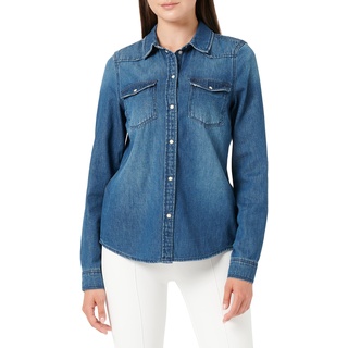 VERO MODA Damen Vmmaria Denim Slim Shirt Mix New Noos Bluse, Medium Blue Denim, S EU