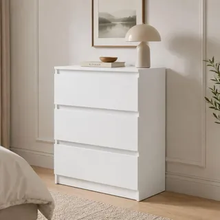 Home Collective Kommode Sideboard mit 3 Schubladen | Schubladenkommode Kommodenschrank Anrichte Schrank 70x40x77cm | Schlafzimmer Jugendzimmer Flur Möbel | modernes griffloses Design | Weiß - Weiß
