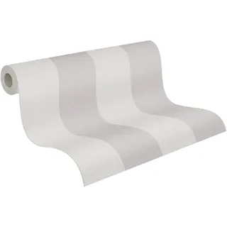 A.S. Création Pure Elegance Vliestapete mit Blockstreifen 10,05 m x 0,53 m – Beige, Creme, Grau – Streifentapete – 397973