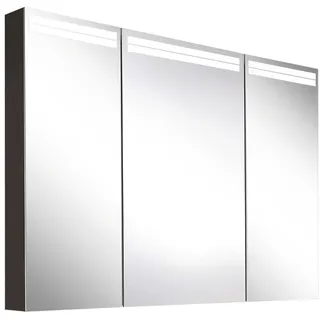 Schneider ARANGA TW Lichtspiegelschrank, 3 Türen, 995x120x700mm, Lichtbänder oben, 160.501.01.41, Ausführung: CH-Norm/Korpus schwarz matt, Rückwand verspiegelt