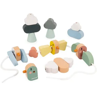 Janod - Sweet Cocoon Fädelperlen - 21 Perlen Vögel, Flügel und Wolken - Fördert Feinmotorik - Spielzeug aus FSC-Holz - Lernspiel - Ab 24 Monaten, J04050