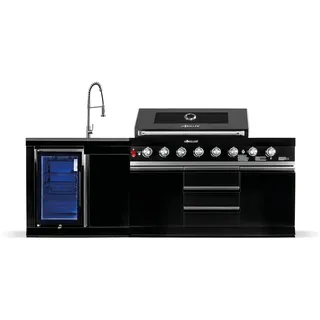 GORILLER® BLACKBACK S1 Outdoor-Küche, XXL-Gasgrill mit Kühlschrank und Frischwasser, Edelstahl, Schwarz - Schwarz