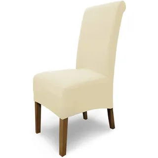Scheffler Home Stuhlhussen Emma Cottina Natur 4er Set – Elastische waschbare Stuhlbezüge aus Baumwolle – Stuhlabdeckungen für Hochlehner Esszimmerstühle – Öko-Tex Zertifiziert