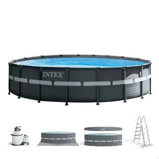 Intex Ultra XTR Frame Pool Set Rondo Grau, 549 x 132 cm, Pool, Sandfilteranlage, Abdeckplane, Bodenschutzplane, Sicherheitsleiter, GS, 26330GN, 26330NP, - RundPool