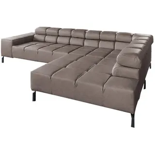 KAWOLA Sofa NELSON Ecksofa Leder dunkelbraun mit motorischem Sitzvorzug Recamiere rechts - Dunkelbraun