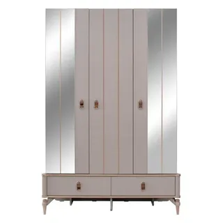 Luxus Kleiderschrank Kinderschrank Holzschrank Schrank Beige Spiegel - Beige
