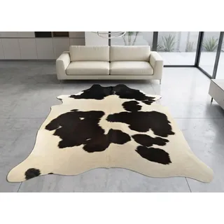 Fiico Echtes Kuhfell Braun-Weiß – 230 x 180 cm XXL Premium Rinderfell Teppich aus Südamerika – Natürlich, einzigartig & langlebig – Wohnraumdeko für Wohnzimmer, Büro & Chalet