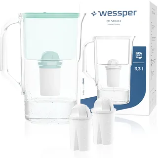 Wessper Wasserfilter Kanne 2.8 L Aqua Classic Basic, Set Wasserkanne und 2 Filter Kompatibel mit Brita Classic, Wasserfiltersystem Reduzierung von Kalk, Chlor, Minze