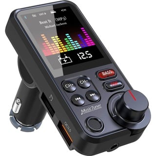 Bluetooth Adapter Auto, FM Transmitter Bloototh, Zigarettenanzünder Auto Player für Car Radio, UnterstüTzung für QC3.0 USB LadegeräT, Bass Musik MP3 Freisprechanlage, 4.5 cm Led Display