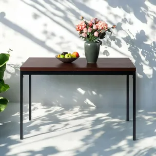 FurnitureR Bistrotische für den Garten in Braun, Schlichter und eleganter Stil für 4 bis 6 Personen, Dicke Holzplatte mit Metallstruktur, für Café, Balkon, Terrasse, 120 x 70 x 75 cm