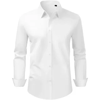 VEVOR Herrenhemd L, Langarmhemd, knitterfrei, Freizeithemden, Bügelfrei, Businesshemden, weicher Stretch-Stoff für Business, Freizeit oder formelle Anlässe, Arbeit, Hochzeit, Abendessen, Weiß