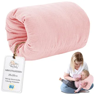 Stillkissen Musselin klein Breastfeeding und Nursing Pillow für unterwegs 20 cm - Stillmuff Armkissen und Lagerungskissen Baby Arm Still Kissen Oeko-Tex Puderrosa