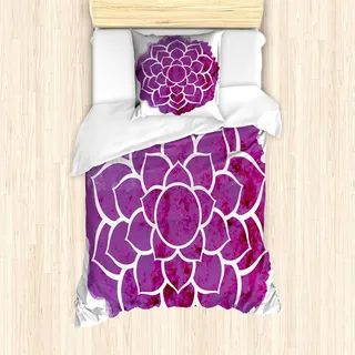 ABAKUHAUS lila Mandala Bettbezug Set, Aquarell Lotus Flower Yoga Meditation Zen Boho Stil Painbrush Artwork, 135 x 200 cm + 80 x 80 cm, Fuchsia Weiß - Fuchsia, Weiß
