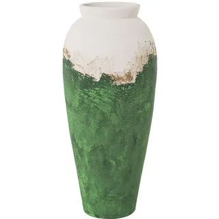 DRW Hohe Keramikvase, Grün, Gold und Weiß, 32 x 32 x 80 cm