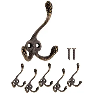 Nidoul 5er Kleiderhaken & 10 Schrauben Set, Kleiderhaken Garderobenhaken Vintage für Kleider, Hüte & Handtücher Garderobenhaken Vintage, Wandhaken Garderobe, Bronze