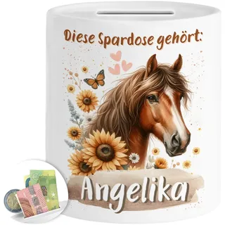 Tassenliebling® Pferde Spardose personalisiert - Kinderspardose mit Namen für Mädchen - Pferdemädchen - Personalisierte Geschenke Kinder - Kinder Spardose aus Keramik
