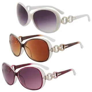 WuiCtvz Damen Sonnenbrille 3er Set Oversized Doppelring, Sonnenbrille Damen Groß Polarisiert UV400, Oversized Sonnenbrille Damen Vintage Lila Weiß Braun
