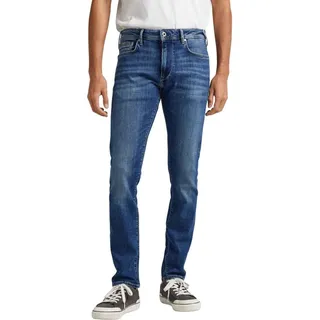 Pepe Jeans London Herren Stanley Tapered Jeans, regulärer Bund Powerflex Stretch Denim, mittelblaues Used Wash