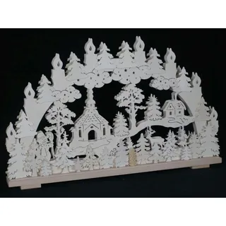 Schwibbogen el. Beleuchtet mit Kirche ,Schneemann und Haus b x h= 70x44cm NEU
