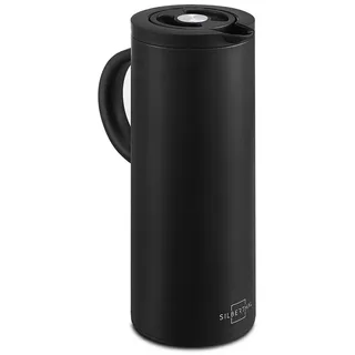 SILBERTHAL Thermoskanne 1l Edelstahl - Doppelwandige Isolierkanne hält 12h warm & 24h kalt - Mit Drehverschluss & Glaseinsatz - Moderne Kaffeekanne in Schwarz