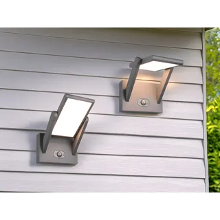 meine wunschleuchte 2er SET schwenkbare Hybrid Außen Wandleuchten mit Strom und Solar Fassadenlampen