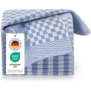Blumtal 5er Set Premium Geschirrtücher - Hochwertige Geschirrhandtücher, 100% Baumwolle, Oeko-TEX® Zertifiziert, blau kariert, 50x70cm
