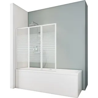 Schulte Duschwand Smart inkl. Klebe-Montage, 3-teilig faltbar, Duschabtrennung für Badewanne, Alpin-Weiß, 3 mm Sicherheitsglas (ESG) Dekor Querstreifen, 127 x 121 cm - Weiß