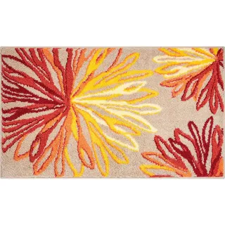 Grund Badteppich , Orange, Beige , Textil , Blume , rechteckig , 70x120 cm , Oeko-Tex® Standard 100, Made in Europe , rutschfest , Heimtextilien, Badtextilien, Badematten
