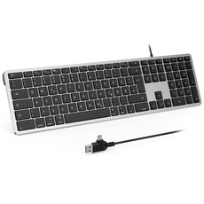 seenda Kabelgebundene Mac Tastatur, Mac Tastatur mit Kabel und Type C/USB Anschluss, Deutsch QWERTZ iMac Keyboard Kabel Nur für Mac OS/IOS, Schwarz und Silber