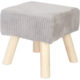 Relaxdays Hocker Cord, Holzbeine, gepolstert, HBT: 30x30x30 cm, eckig, Sitzhocker, Fußhocker, Wohnzimmer, hellgrau/natur