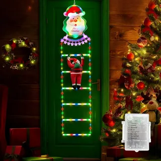 Quintrost LED Weihnachtsmann Leiter Lichterkette, 1.8M Leiter Weihnachtslichterkette Batteriebetrieben, 8 Modi Weihnachtsbeleuchtung für Innen Außen Weihnachtsbaum Fenster Balkon Weihnachtsdeko