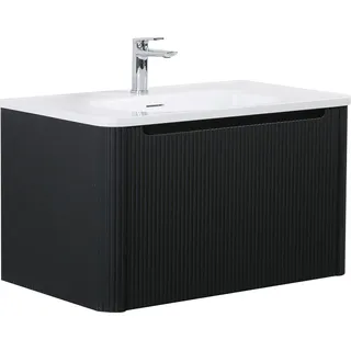 Badplaats Badmöbel Set mit Waschbecken und Unterschrank Tundra 80 x 48 cm Schwarz Mat - Waschbeckenunterschrank mit Soft-Close und Waschbecken, Vorgemontiert - Schwarz
