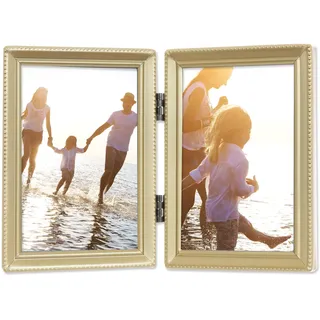 Lawrence 11435D Doppel-Bilderrahmen, Antik-Goldperlen, 8,9 x 12,7 cm