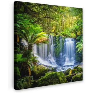 MuchoWow Leinwandbild Dschungel - Wasserfall - Australien - Pflanzen - Natur 50x50 cm , Textil , Quadratisch , 50x50 cm , FSC 100% , gerahmt , Bilder & Rahmen, Bilder, Leinwandbilder