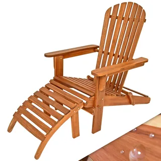 CASARIA® Sonnenliege Holz Wetterfest Klappbar 160kg Belastbarkeit Fußstütze Armlehnen Garten Balkon Terrasse Holzstuhl Liege Ergonomisch Adirondack - Braun