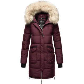 Marikoo Chaskaa Damen Winter Steppjacke mit Kapuze Wintermantel Parka Kunstfellkragen Wine Gr. 34 - XS - bordeaux
