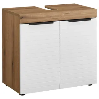 Mid.you Waschbeckenunterschrank , Weiß, Eichefarben , Kunststoff , 1 Fächer , 60x56x34 cm , stehend , Holzmöbel, Holzschränke, Waschbeckenunterschränke Holz